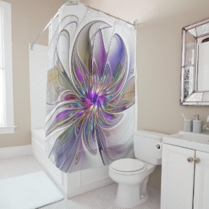Energetic, Colourful Abstract Fractal Art Flower Shower Curtain