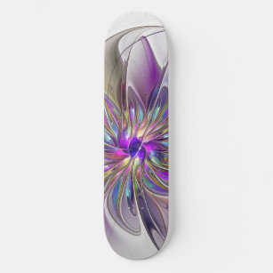 Energetic, Colourful Abstract Fractal Art Flower Skateboard
