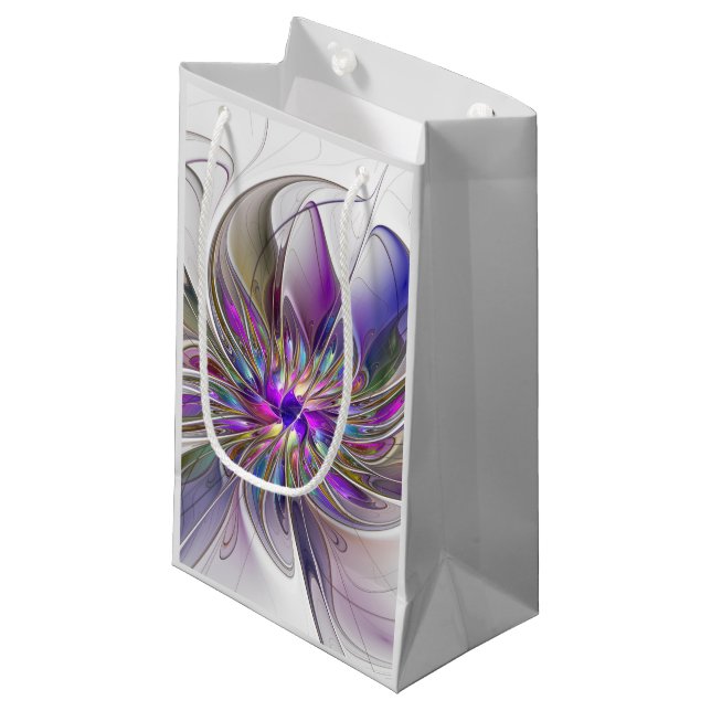 Energetic, Colourful Abstract Fractal Art Flower Small Gift Bag (Front Angled)