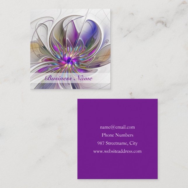 Energetic, Colourful Abstract Fractal Art Flower Square Business Card (Front/Back)