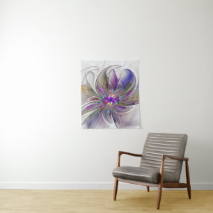 Energetic, Colourful Abstract Fractal Art Flower Tapestry
