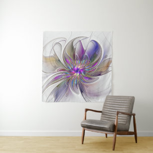 Energetic, Colourful Abstract Fractal Art Flower Tapestry