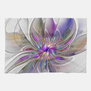 Energetic, Colourful Abstract Fractal Art Flower Tea Towel
