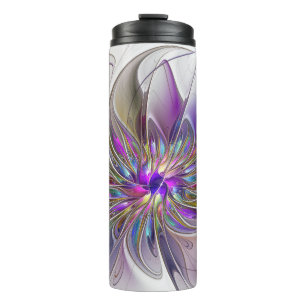 Energetic, Colourful Abstract Fractal Art Flower Thermal Tumbler