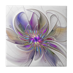 Energetic, Colourful Abstract Fractal Art Flower Tile