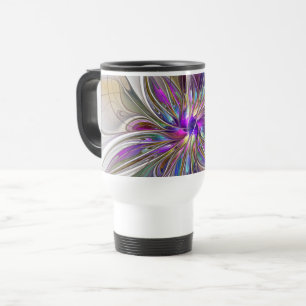 Energetic, Colourful Abstract Fractal Art Flower Travel Mug