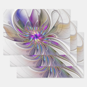 Energetic, Colourful Abstract Fractal Art Flower Wrapping Paper Sheet