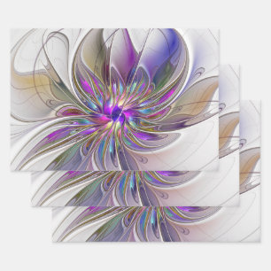 Energetic, Colourful Abstract Fractal Art Flower Wrapping Paper Sheet