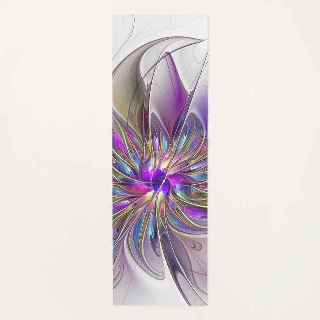 Energetic, Colourful Abstract Fractal Art Flower Yoga Mat (Front)