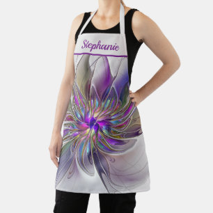 Energetic, Colourful Abstract Fractal Flower Name Apron