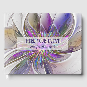 Energetic, Colourful Abstract Fractal Flower Name Guest Book