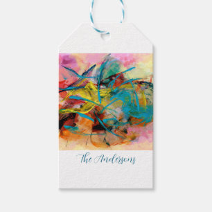 Energetic Colourful Abstract Painting, Name Gift Tags