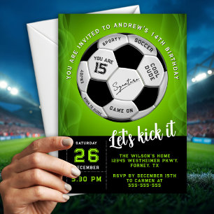 Energetic Custom Text on Soccer Ball Birthday Invitation