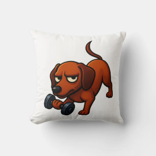 Energetic dachshund dumbbell comic motivation cushion