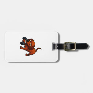 Energetic dachshund dumbbell comic motivation luggage tag