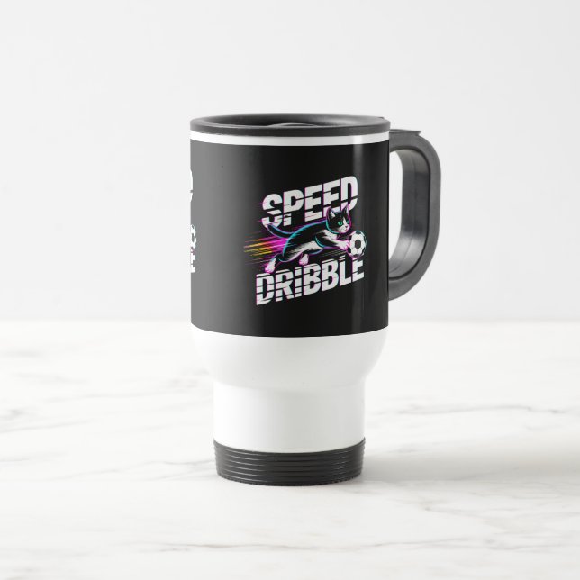Energetic Dribbling Cat Mug - For Soccer Fans (Front Right)