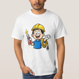 Energetic Electrician Mascot Lightning Cartoon Art T-Shirt