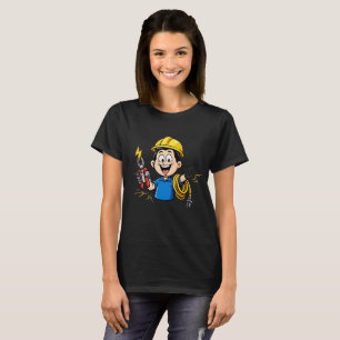 Energetic Electrician Mascot Lightning Cartoon Art T-Shirt
