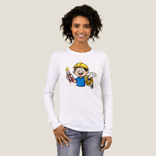 Energetic Electrician Mascot Lightning Cartoon Art Tri-Blend Shirt