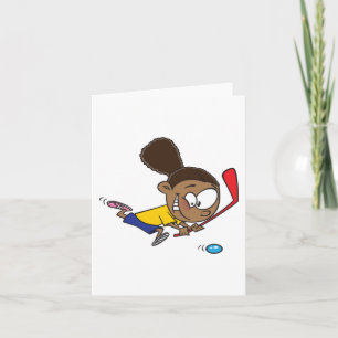 Energetic Girl Playing Hockey Card