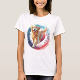 Energetic Golden Retriever with Abstract Backgrou T-Shirt