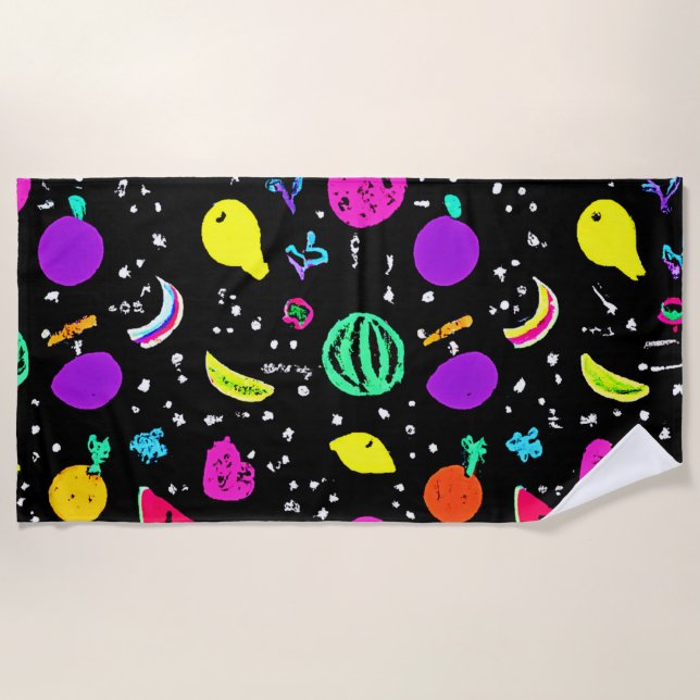 Energetic Neon Fruit Dance Beach Towel (Front)