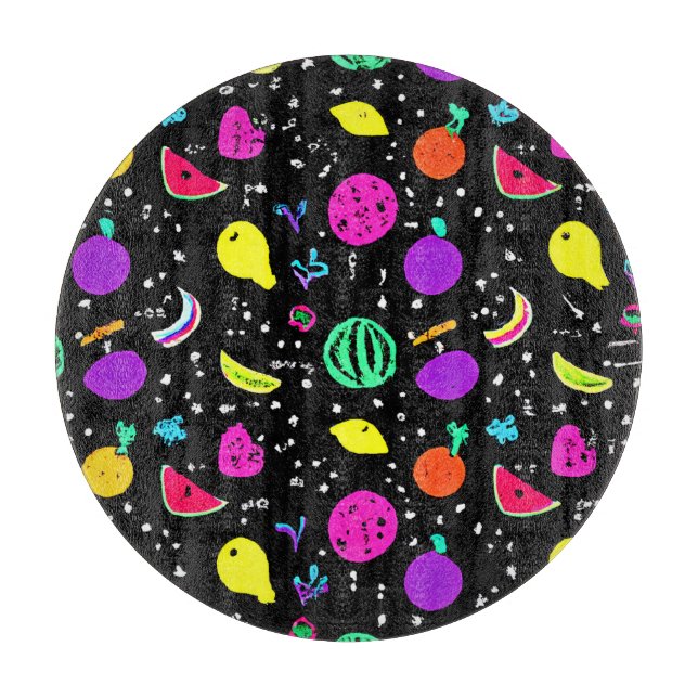 Energetic Neon Fruit Dance Cutting Board (Front)