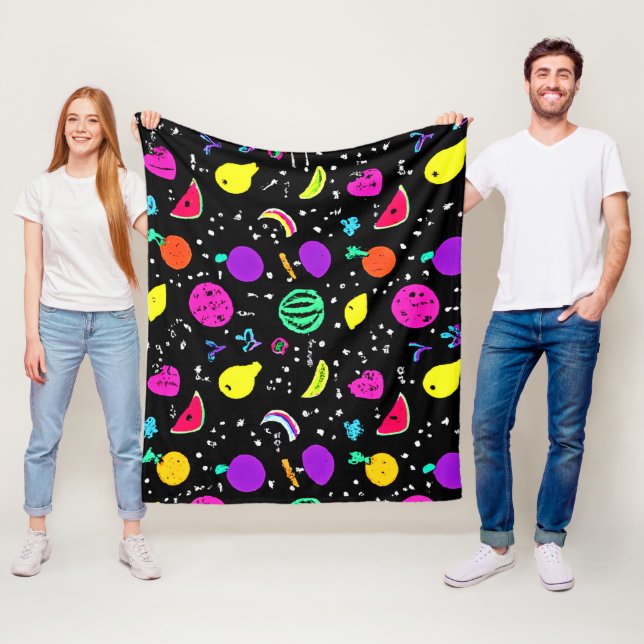 Energetic Neon Fruit Dance Fleece Blanket (In Situ)