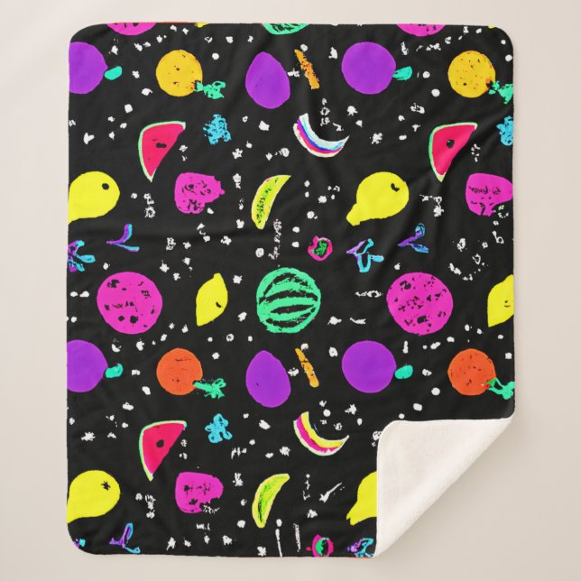 Energetic Neon Fruit Dance Sherpa Blanket (Front)