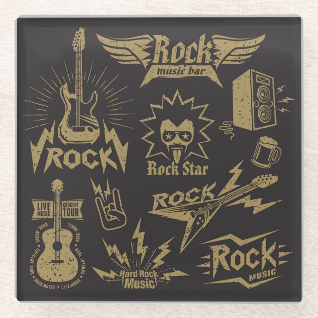 Energetic rock music essence glass coaster (Front)