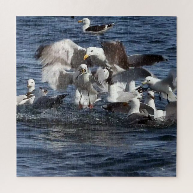 Energetic Seagulls Feeding Frenzy Vibrant Ocean  Jigsaw Puzzle (Vertical)