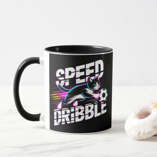 Energetic Soccer Cat Mug - Fun Coach and Cat Lover (With Donut)