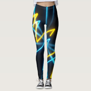 Energetic zigzag lines in neon yellow and blue leggings