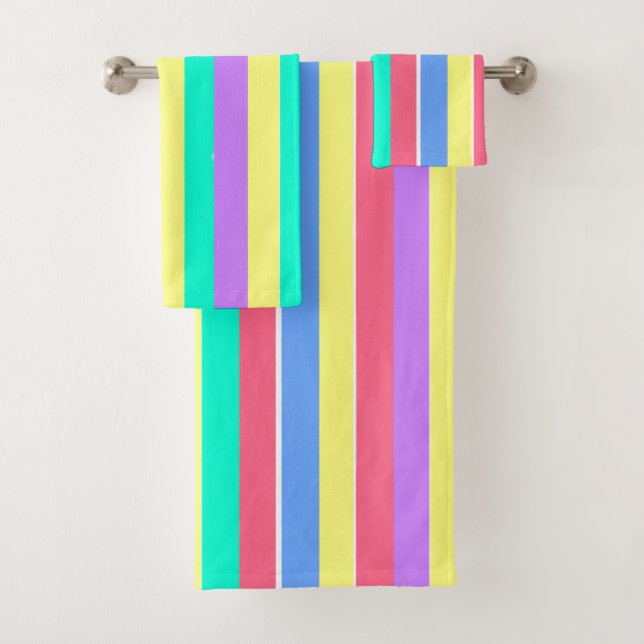 Energising Spring Pastel Stripes Bath Towel Set (Insitu)