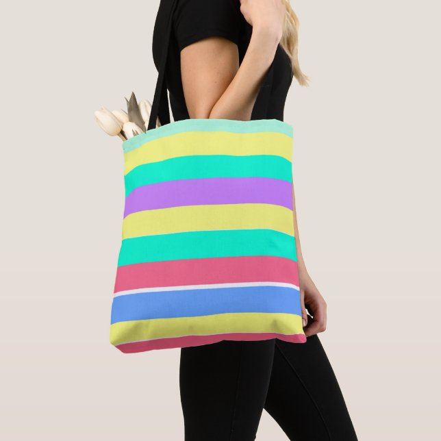 Energising Spring Pastel Stripes Tote Bag (Close Up)