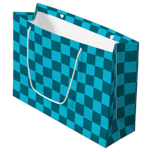 Energising Teal and Turquoise Chequerboard Pattern Large Gift Bag