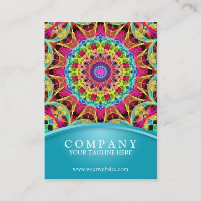 Energy Flower Mandala - chubby blue Business Card (Front)