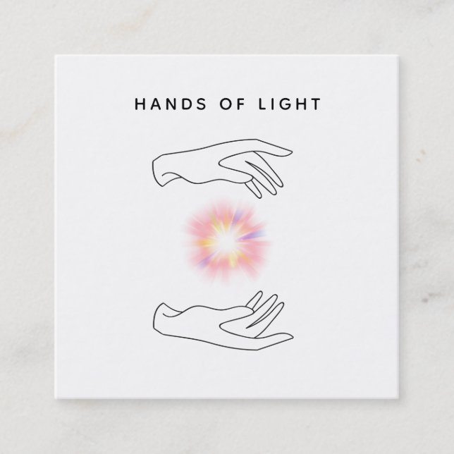 *~* Energy Hands Ball of Reiki Light Healing Square Business Card (Front)