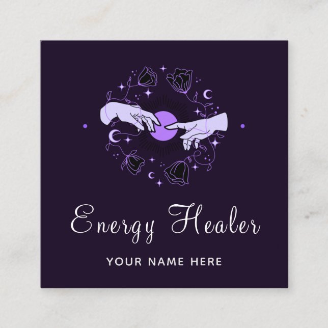Energy Healer Fortune Teller Mystical Dark Purple Square Business Card (Front)