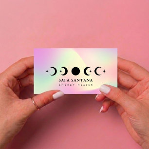 Energy Healer Moon Phases Holographic iridescent Business Card