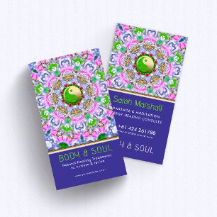Energy Healing Holistic Indigo Green Gold Sparkle Business Card