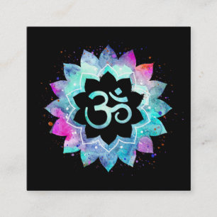 *~*  Energy Healing Lotus Mandala Om Aum Symbol Square Business Card