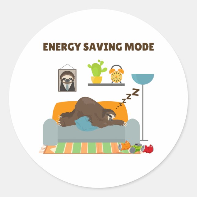 Energy Saving Mode Pun Round Sticker (Front)