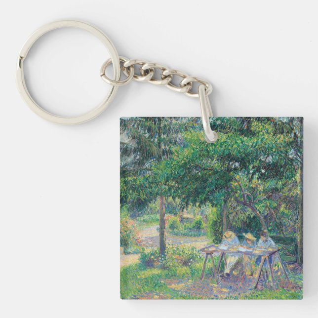Enfants attablés dans le jardin Camille Pissarro   Key Ring (Front)