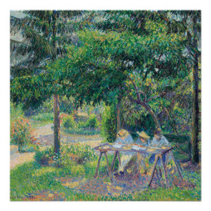 Enfants attablés dans le jardin Camille Pissarro Poster