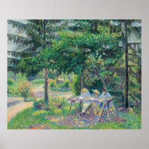 Enfants attablés dans le jardin Camille Pissarro   Poster