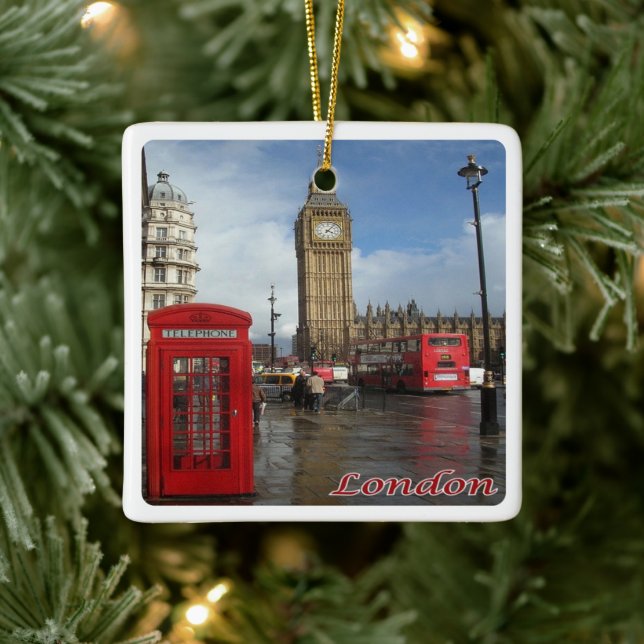 ENG063 LONDON BIG BEN, Double Decker Bus, Ceramic Ornament (Tree)