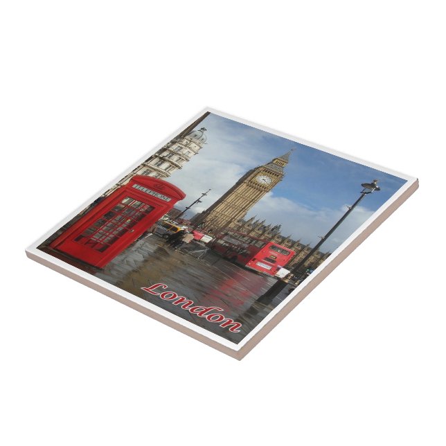 ENG063 LONDON BIG BEN, Double Decker Bus, Tile (Side)