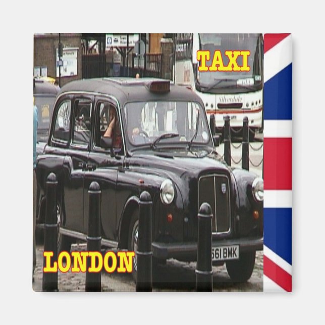 ENG094 LONDON BLACK CAP TAXI, Fridge Magnet (Front)
