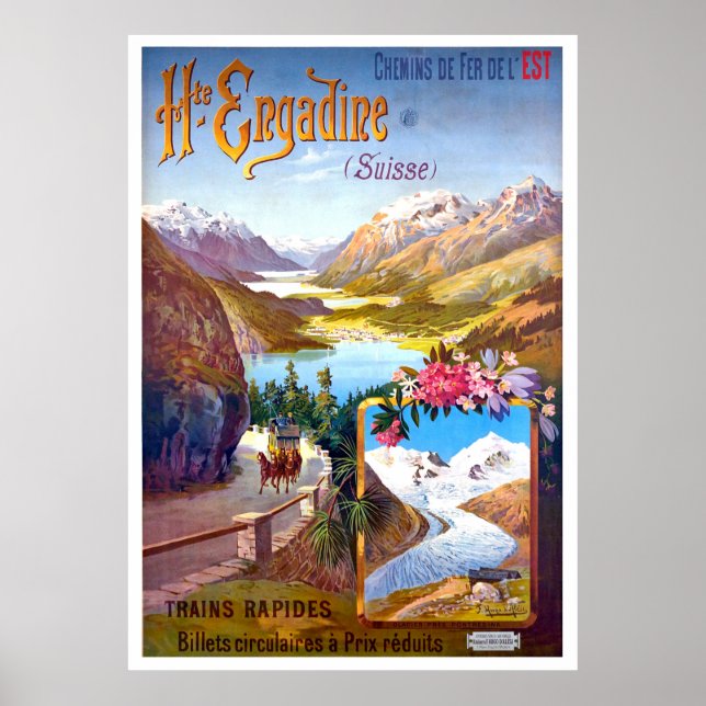 Engadin, Switzerland, landscape and mountain road Poster (Front)